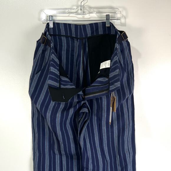 Nicholas Daley 70s Stripe Trouser Irish Linen Waxed Cotton Blue - Picture 5 of 9
